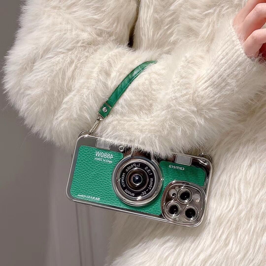 Creative Hand Strap Electroplating Camera IPhone14plus Mobile Phone Case Creative Hand Strap Electroplating Camera IPhone14plus Mobile Phone Case